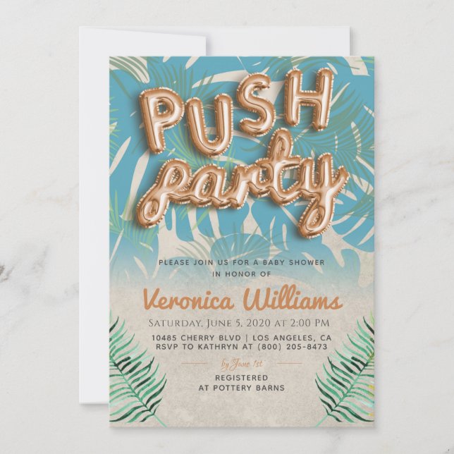 Invitación moderna de Baby Shower de Push Fiesta (Anverso)