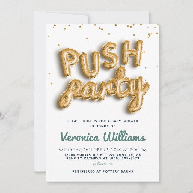 Invitación moderna de Baby Shower de Push Fiesta (Anverso)