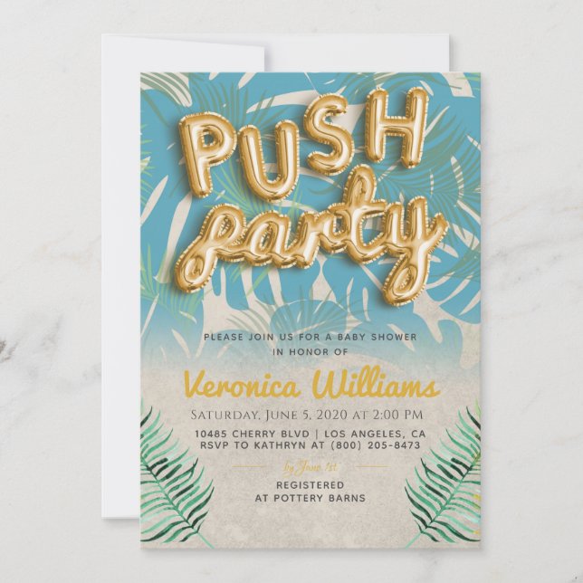 Invitación moderna de Baby Shower de Push Fiesta (Anverso)
