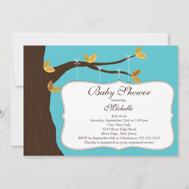 Invitación moderna de Baby Shower del árbol de la (Anverso)