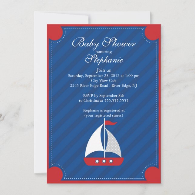 Invitación moderna de Baby Shower en barco náutico (Anverso)