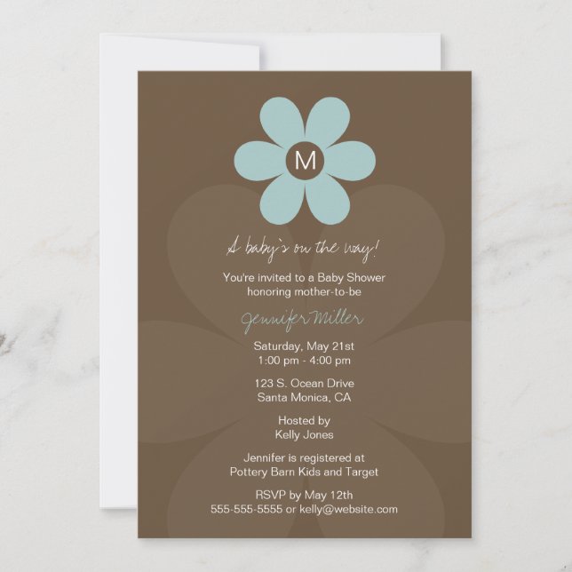 Invitación moderna de Baby Shower en monograma (Anverso)