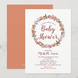 Invitación moderna de baby shower floral de otoño 