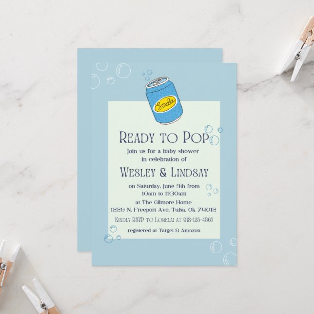 Invitación moderna de Baby Shower - Listo para pop (Anverso/Reverso In Situ)