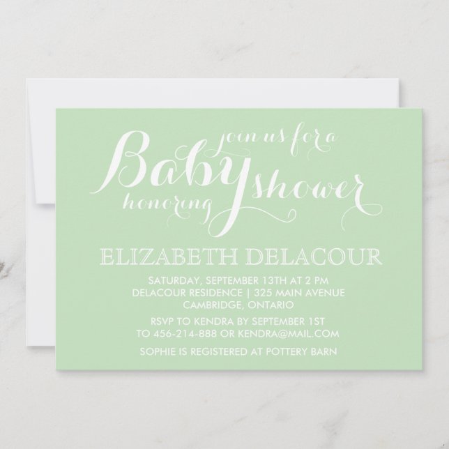 Invitación moderna de Baby Shower Mint Green (Anverso)