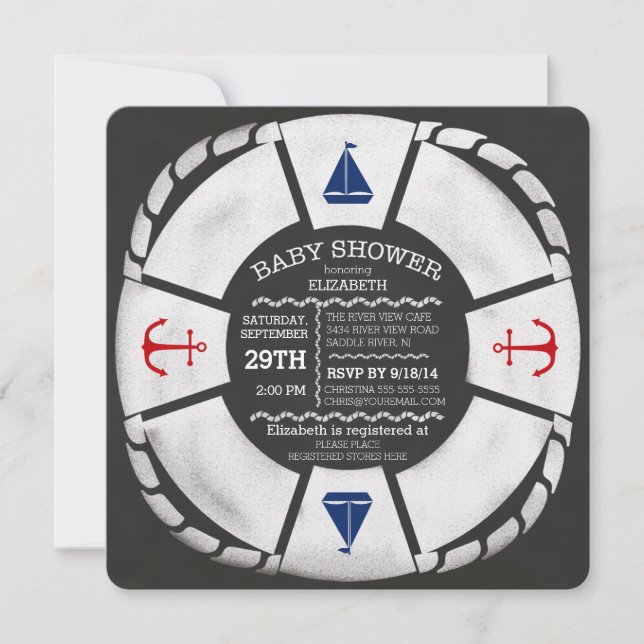 Invitación moderna de Baby Shower náutica a Chalkb (Anverso)