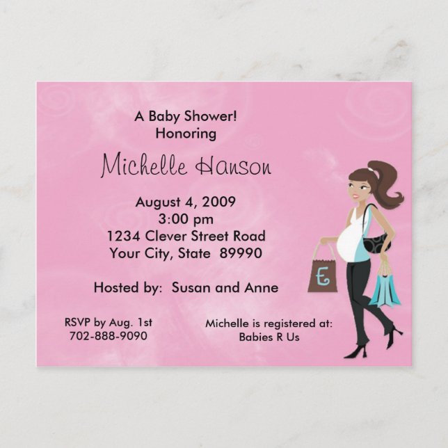 Invitación moderna de Baby Shower rosa para mamá (Anverso)