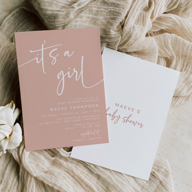 Invitación moderna de Baby Shower rosa y polvorien (Subido por el creador)