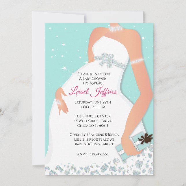 Invitación moderna de Baby Shower Verde azulada pa (Anverso)