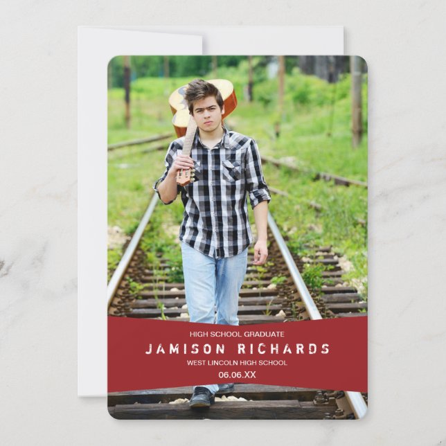 Invitación moderna de Banner Grad Party / Rojo (Anverso)