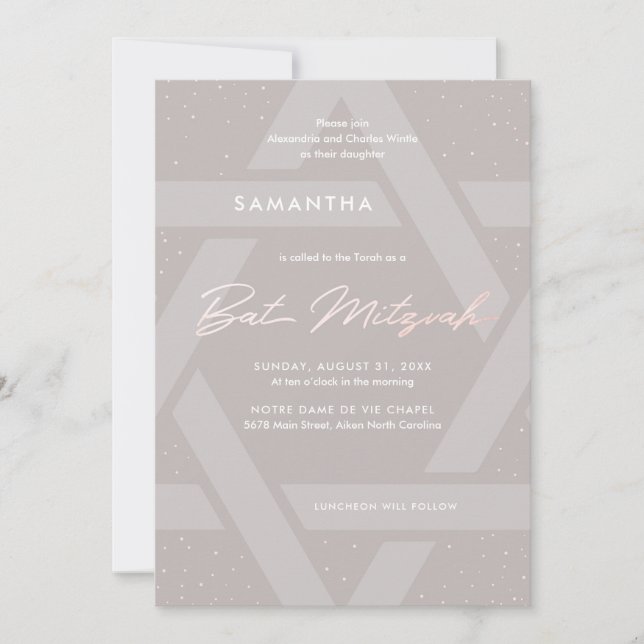 Invitación moderna de Bat Mitzvah (Anverso)