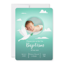 Invitación moderna de bautizo azul teal para niño