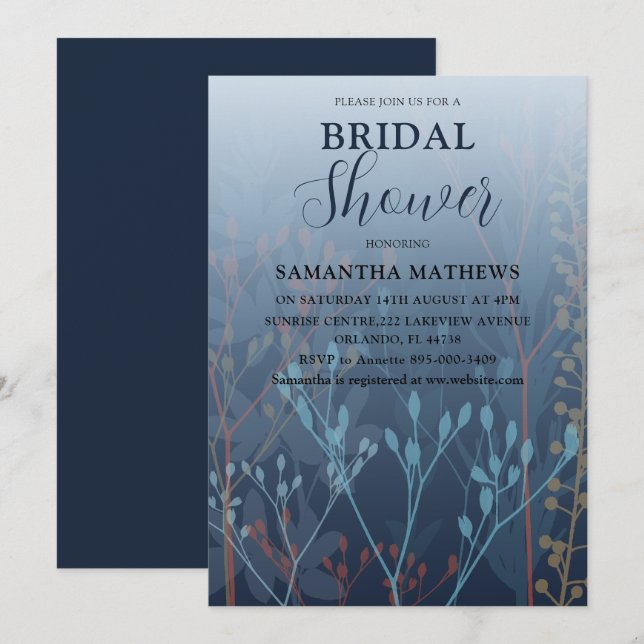 Invitación moderna de boda bohemio con hierba silv (Anverso / Reverso)