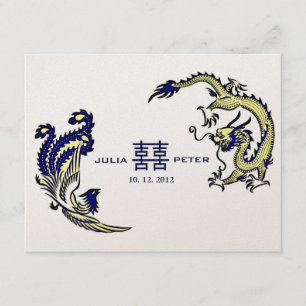 Invitación moderna de boda china del dragón-fénix