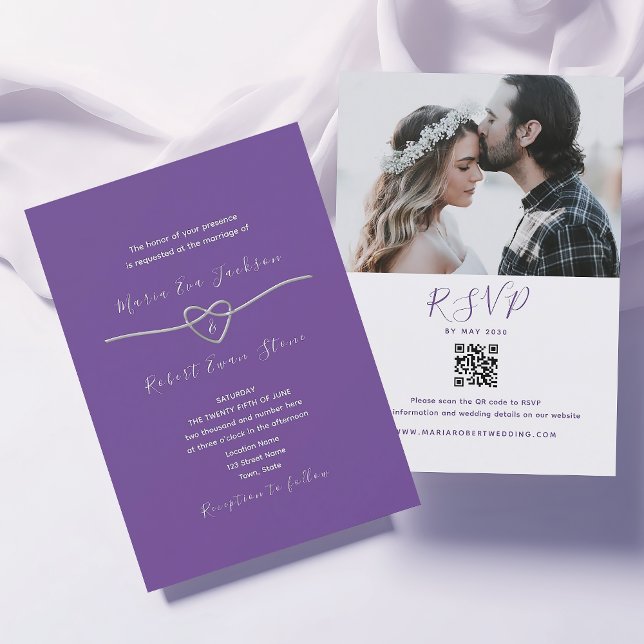 Invitación moderna de boda con código QR púrpura (Subido por el creador)