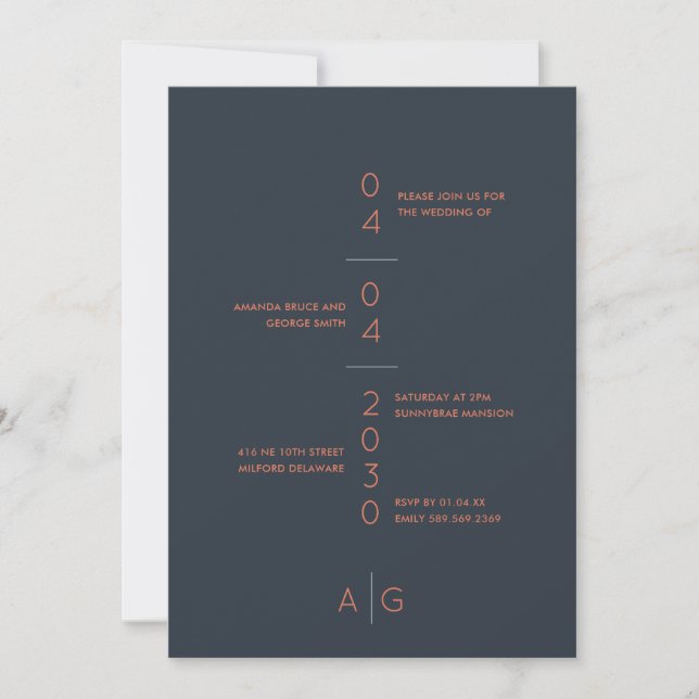 Invitación moderna de boda con fecha grande (Anverso)