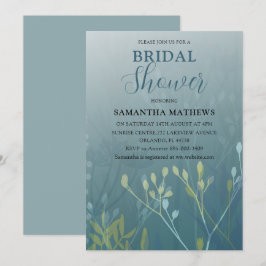 Invitación moderna de boda con follaje verde azul