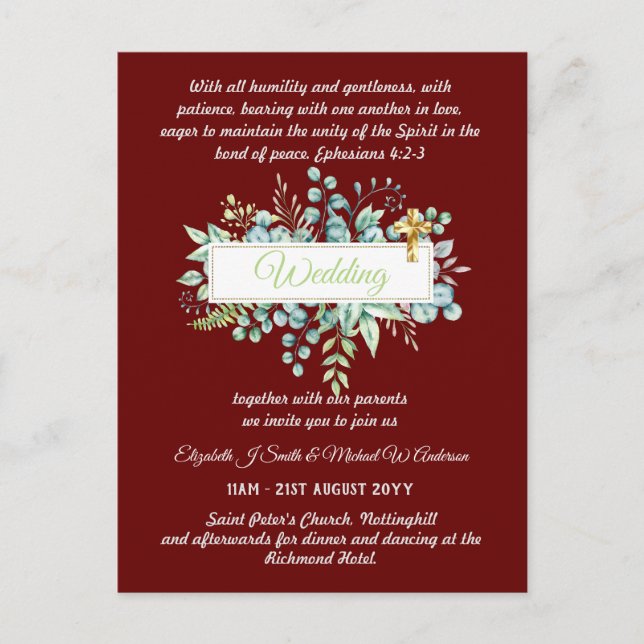Invitación Moderna de Boda Cristiana Católica (Anverso)