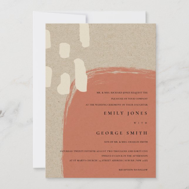 INVITACIÓN MODERNA DE BODA DE KRAFT TERRACOTTA ABS (Anverso)
