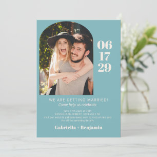 Invitación moderna de boda en azul turquesa polvor