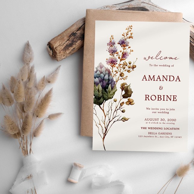Invitación moderna de Boho a una boda floral rústi (Subido por el creador)