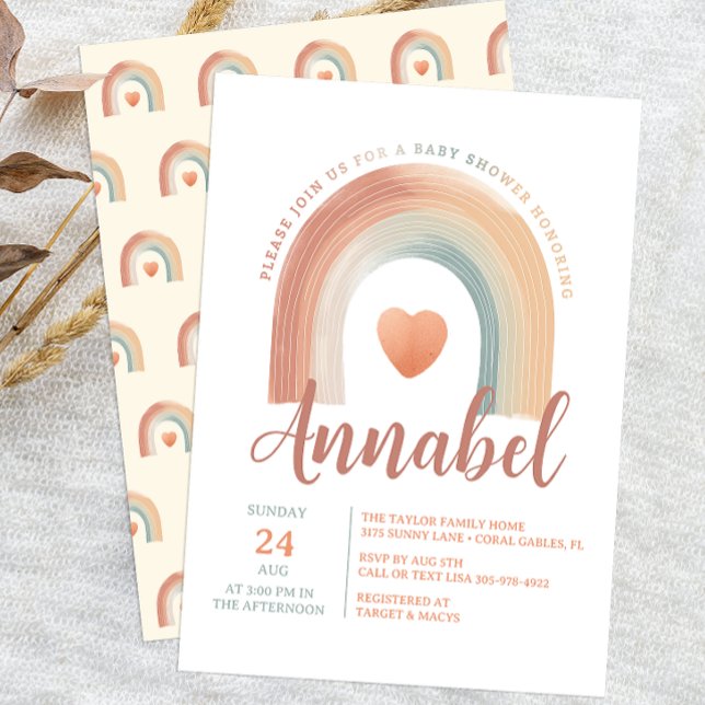 Invitación moderna de Boho Rainbow Baby Shower - A (Modern Boho Rainbow Baby Shower)