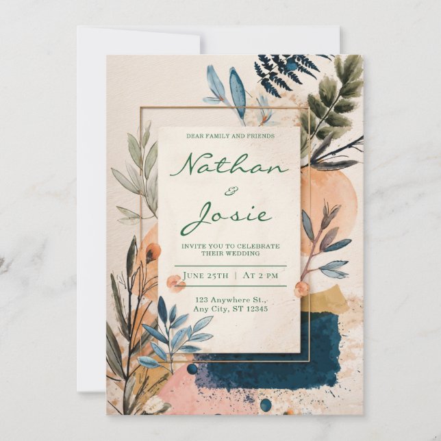 Invitación moderna de Boho Watercolor Wedding (Anverso)