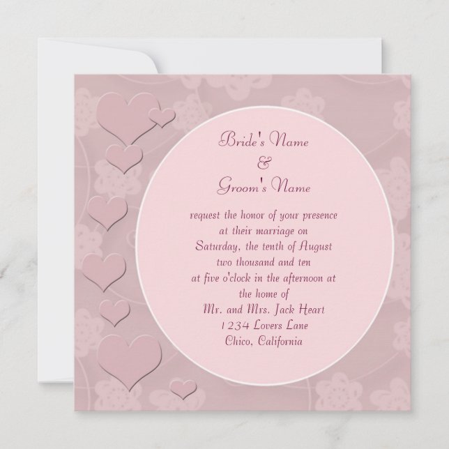 Invitación moderna de casamiento de corazones rosa (Anverso)