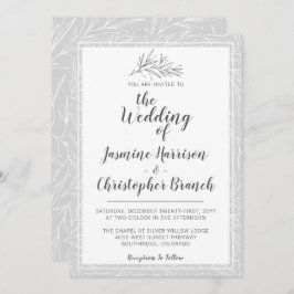 Invitación moderna de casamiento de plata en hojas