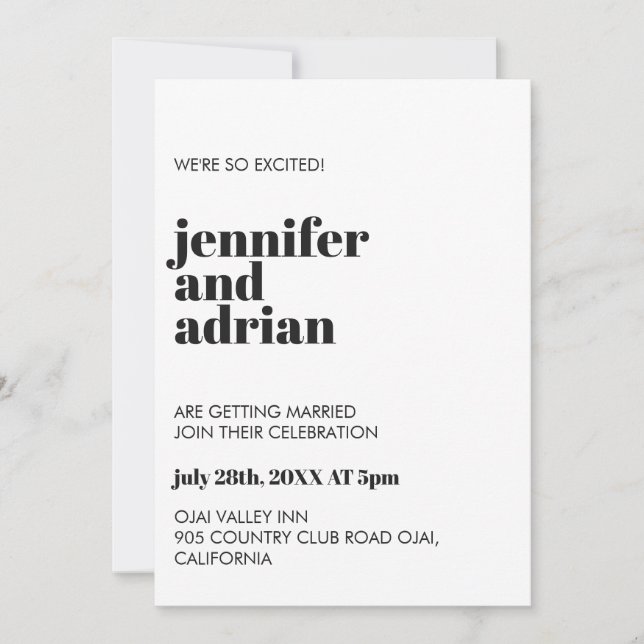 Invitación moderna de color blanco retro moderno (Anverso)