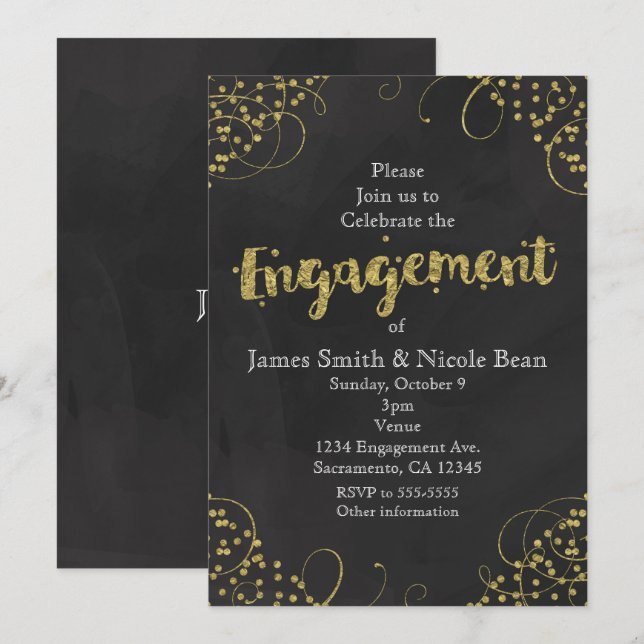 Invitación moderna de compromiso con confeti falso (Anverso / Reverso)