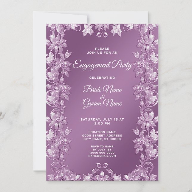 Invitación moderna de compromiso floral de Lilac (Anverso)