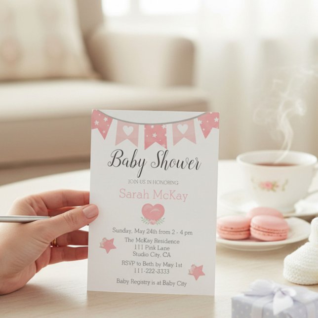 Invitación moderna de corazón rosa para baby showe (Subido por el creador)