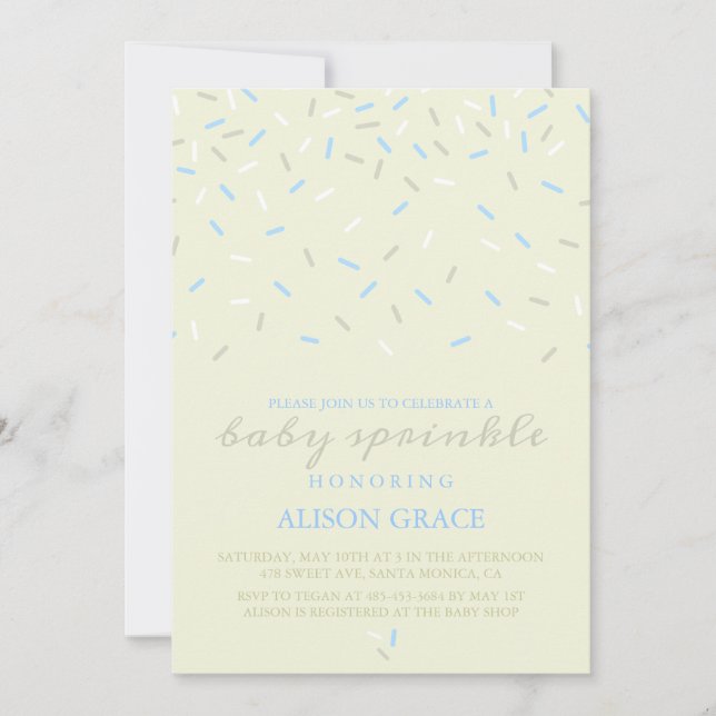 Invitación moderna de crema y azul para baby sprin (Anverso)