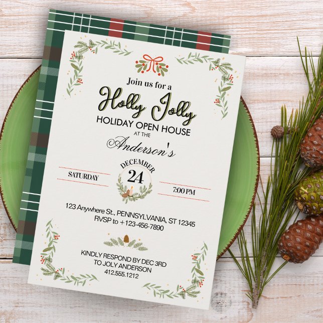 Invitación moderna de cuadros para fiesta de Navid (Elegant Modern Plaid Christmas Party Invitation)