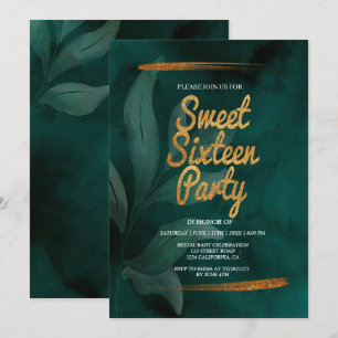invitación moderna de cumpleaños 16 esmeralda verd