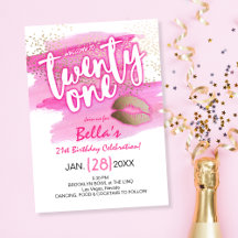 Invitación moderna de cumpleaños 21 en confeti de