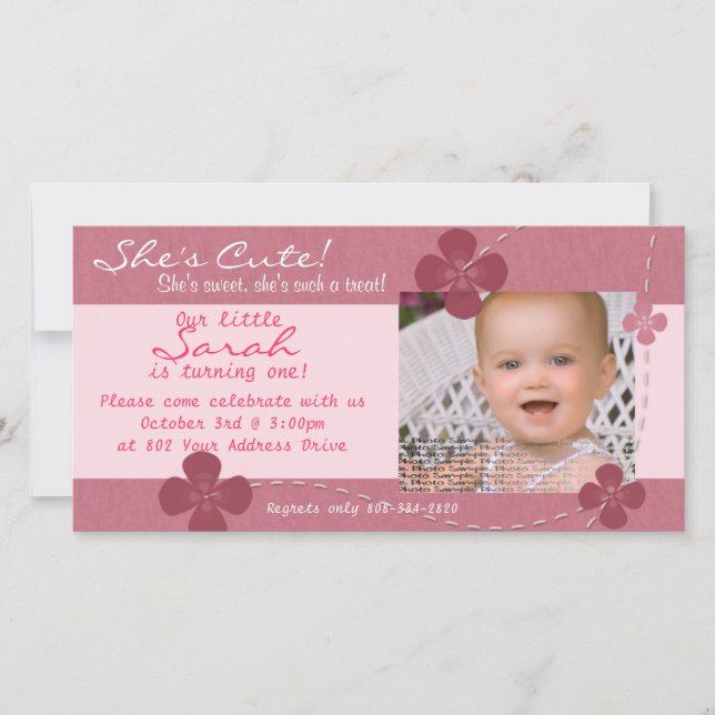 Invitación moderna de cumpleaños con flores (Anverso)