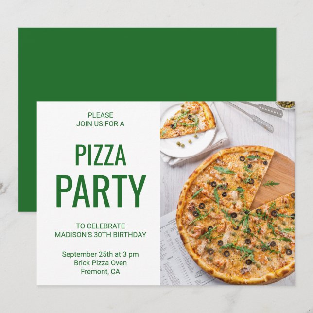 Invitación moderna de cumpleaños con pizza (Anverso / Reverso)