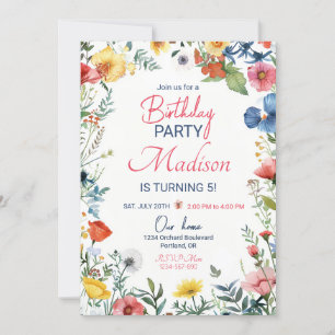 Invitación moderna de cumpleaños de flores silvest