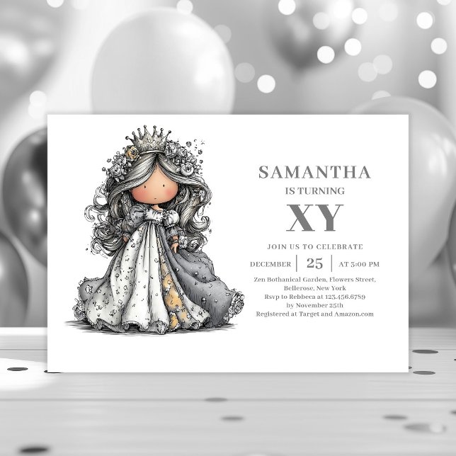 Invitación moderna de cumpleaños de niña adolescen (Whimsical Teen Girl Birthday Modern Gold invitation)