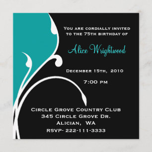 Invitación moderna de cumpleaños en negro y Aquama