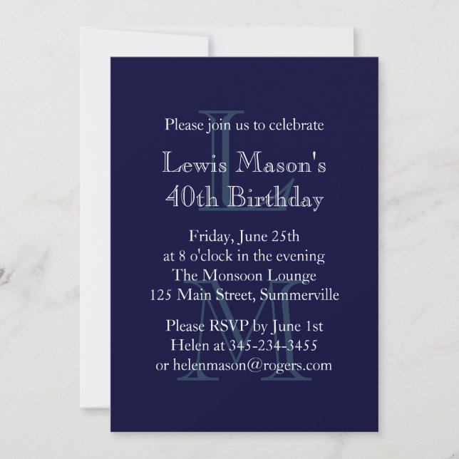 Invitación moderna de cumpleaños monogramada (mari (Anverso)