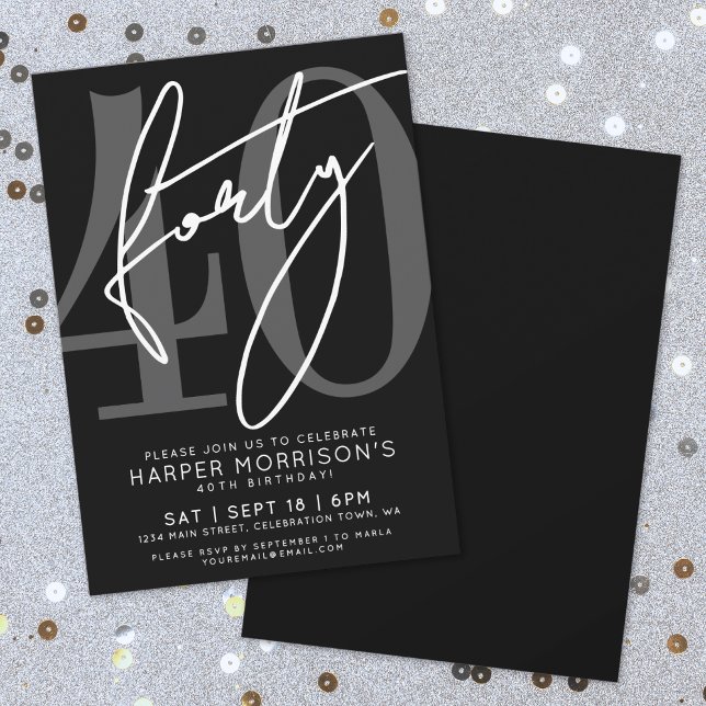 Invitación moderna de cumpleaños número 40 de colo (Modern Black 40th Birthday Party Invitation)