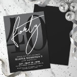 Invitación moderna de cumpleaños número 40 de colo<br><div class="desc">Celebra cuarenta años con estilo con esta invitación moderna de cumpleaños número 40 con gradiente de gris a negro. El diseño presenta un gran "40" negro en la mayor parte de la tarjeta, con "Cuarenta" superpuesto en elegante letra cursiva blanca para un toque audaz y contemporáneo. Los detalles de la...</div>