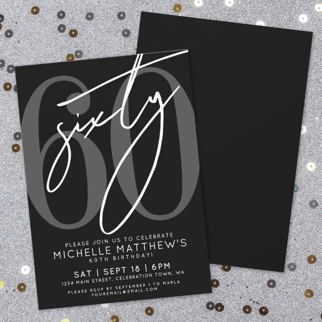 Invitación moderna de cumpleaños número 60 de colo (Modern Black 60th Birthday Party Invitation)