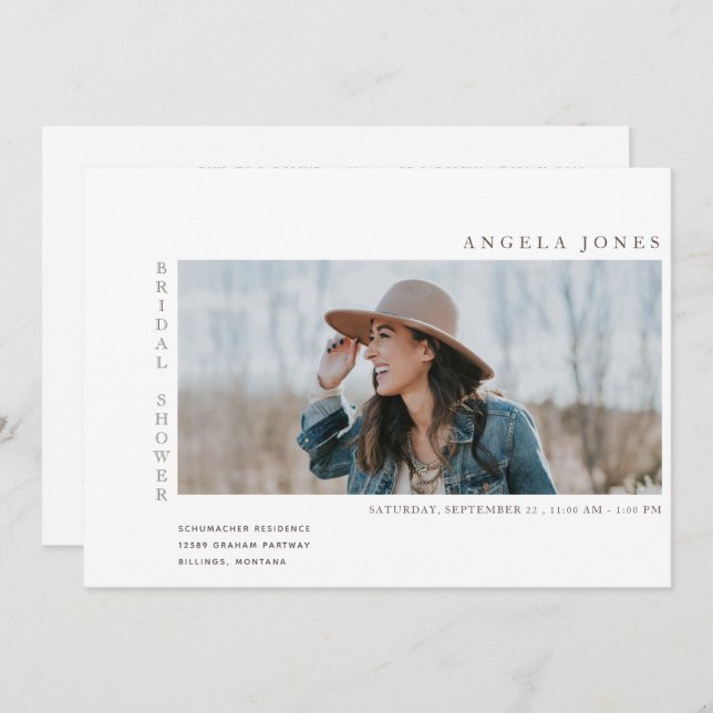 Invitación moderna de dos fotos de novia blanca (Anverso / Reverso)