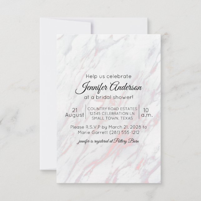 Invitación moderna de ducha de mármol rosa y gris (Anverso)