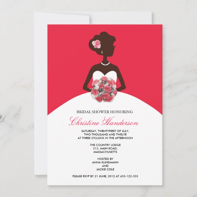 Invitación moderna de ducha de novia roja (Anverso)