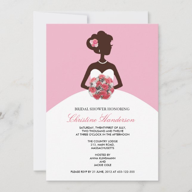 Invitación moderna de ducha de novia rosa (Anverso)